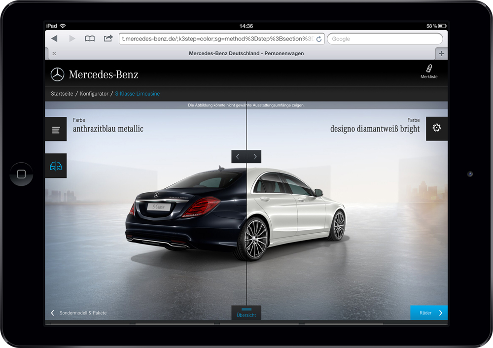 Mercedes-Benz PKW Tablet Konfigurator - Slider (Jung von Matt:next) Digital Transformation