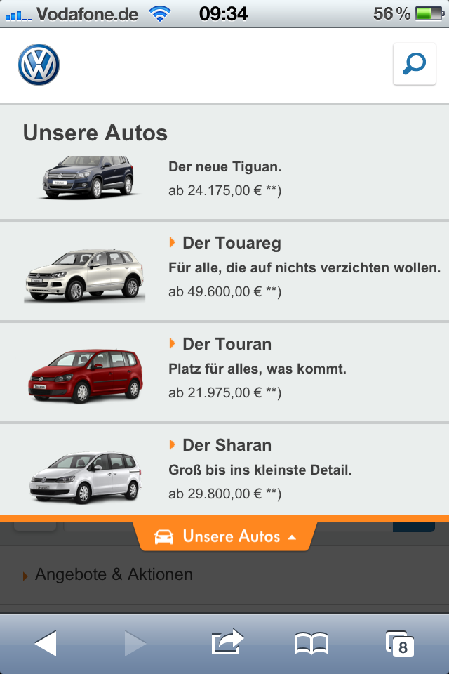 VW Mobile-Portal - Modellauswahl
