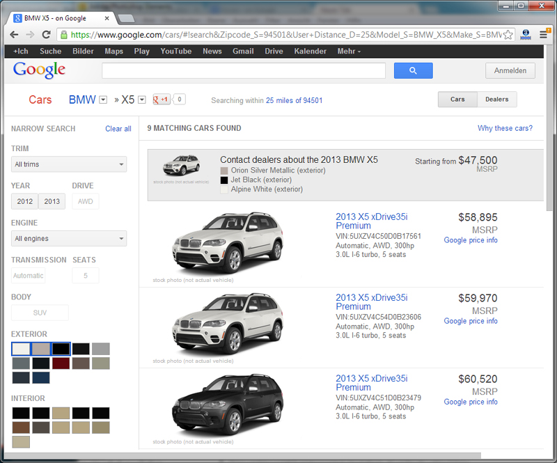 Google Cars - BMW X5 - Modell Selection