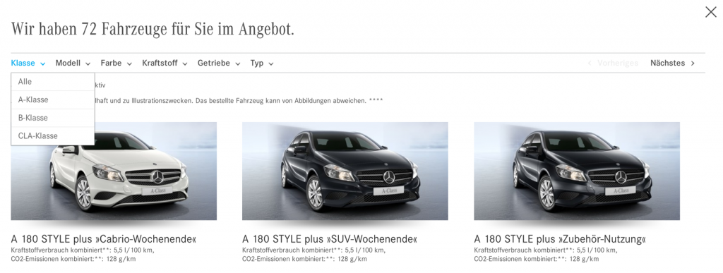 Online-Verkauf von Mercedes: Momentan 72 Fahrzeuge im Angebot