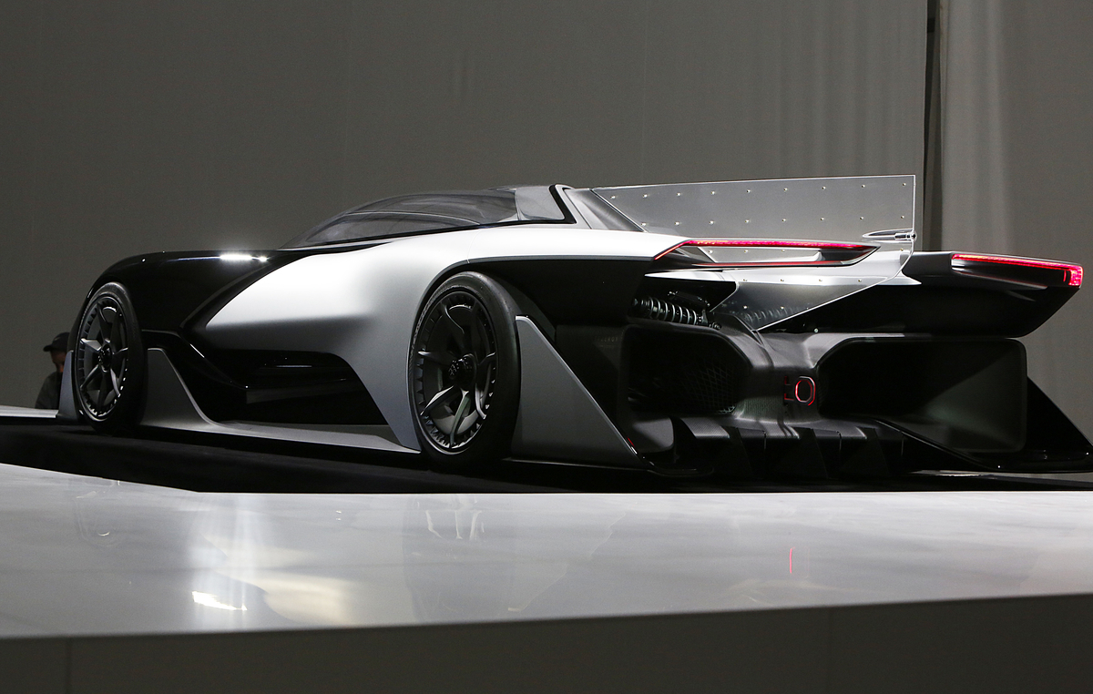 Faraday Future (FF) FFZERO1 Concept vehicle at FF's pre-CES reveal event in Las Vegas on Monday, Jan. 4, 2016. (Bizuayehu Tesfaye/ AP Images for Faraday Future)