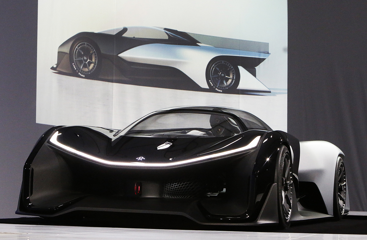 Faraday Future FFZERO1 Concept vehicle at FF's pre-CES reveal event in Las Vegas on Monday, Jan. 4, 2016. (Bizuayehu Tesfaye/ AP Images for Faraday Future)