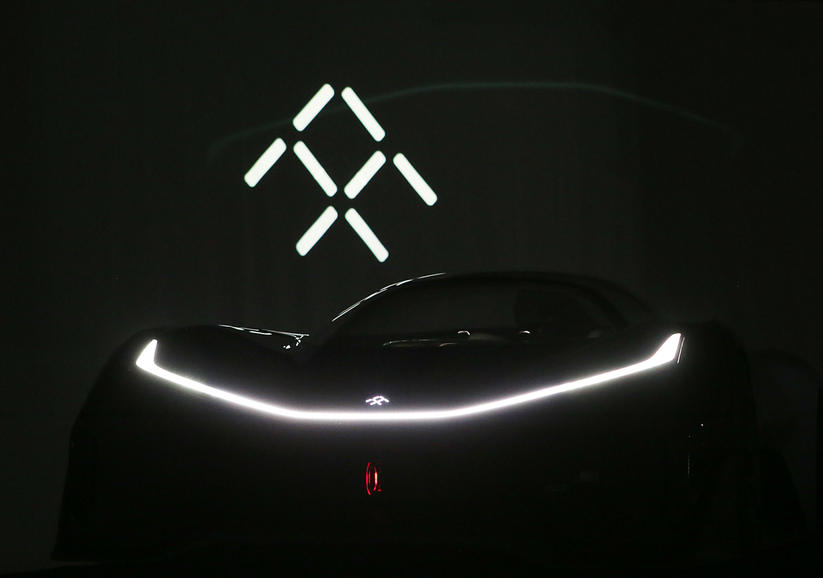 Faraday Future (FF) FFZERO1 Concept vehicle is shown at FF's pre-CES reveal event in Las Vegas on Monday, Jan. 4, 2016. (Bizuayehu Tesfaye/ AP Images for Faraday Future)