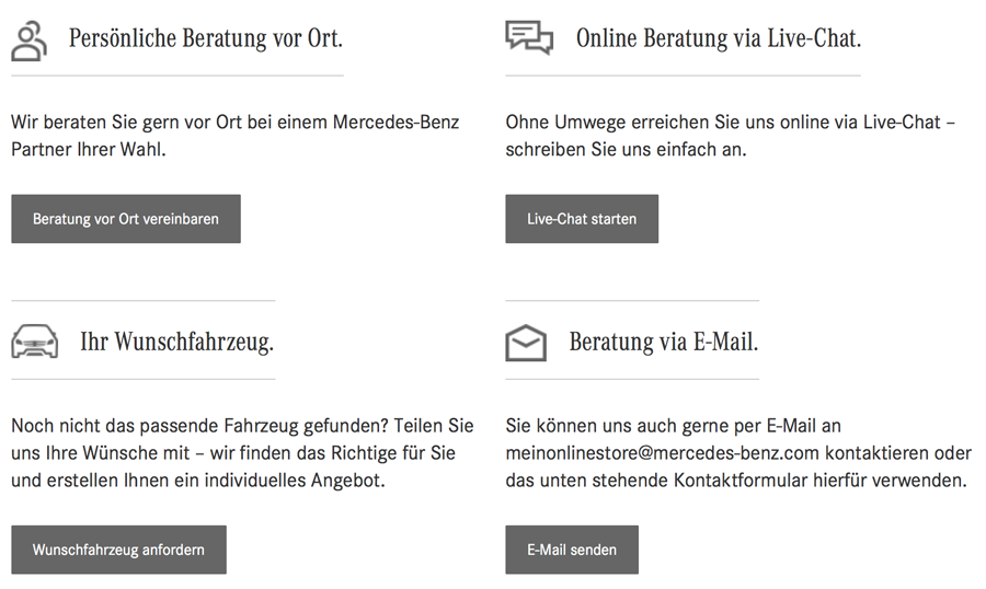 Mercedes-Benz Online-Store Kommunikationskanäle (Website Daimler)