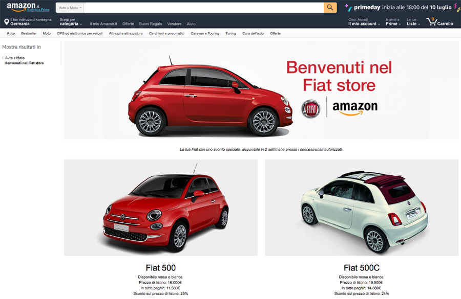 Drei Fiat-Modelle erstmals über Amazon in Italien erhältlich (Amazon.it)